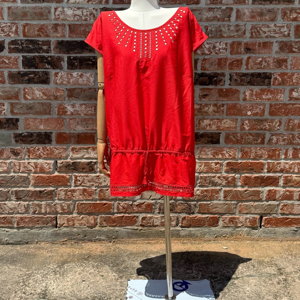 Lane Bryant plus size cherry red tunic 🍒 with cutouts and a drawstring/ 22/24 - Picture 7 of 14